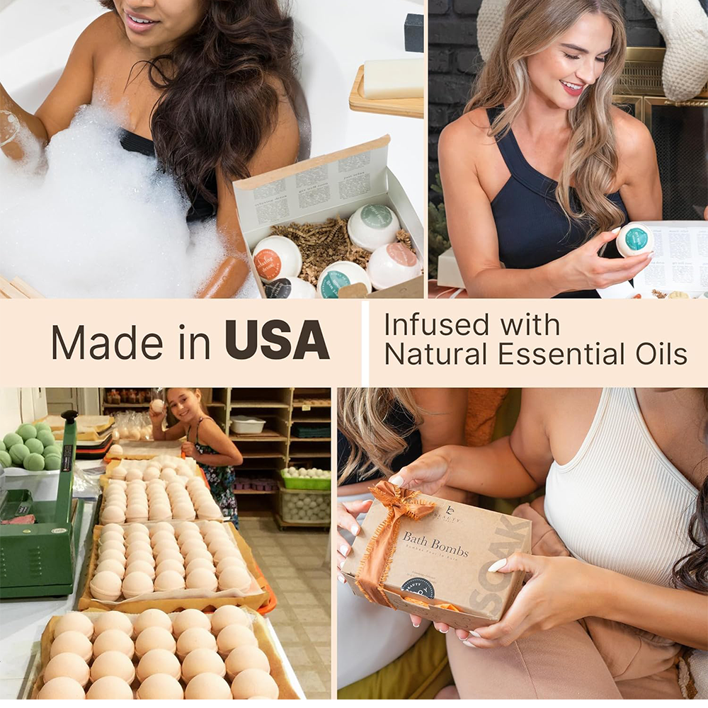 Bath Bombs Gift Set, USA Made with Organic & Natural Ingredients, Relaxing Spa Gifts for Women & Men