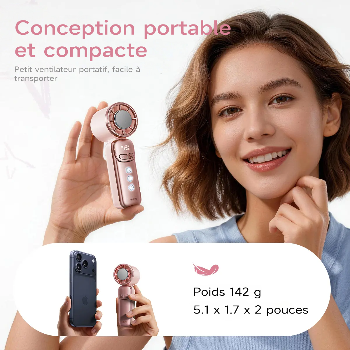 ❄️ BVJ mini ventilateur portable avec fonction fraîcheur | 199 niveaux de ventilation • Surface fraîche au contact • Écran LED • Format de poche | Idéal pour l’été, les voyages et l’extérieur