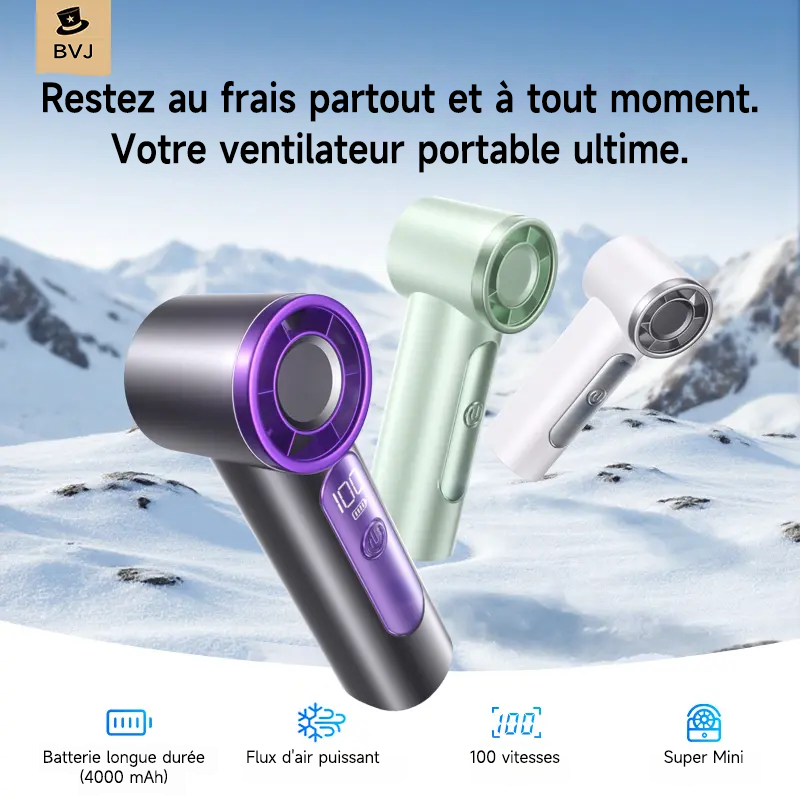 ❄️ BVJ mini ventilateur portable avec écran LED | Flux d’air puissant • Rechargeable par USB • Compact et élégant | Idéal pour les voyages, le bureau et la maison