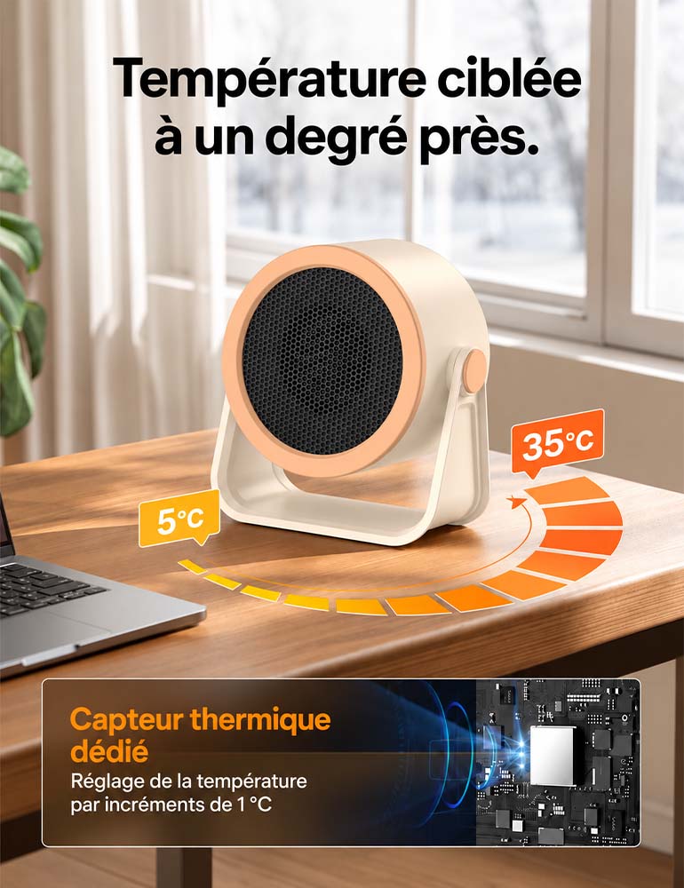 🔥 Chauffage d'Appoint Électrique BVJ 714 – Radiateur Soufflant 1500W avec Oscillation 3D, Chauffage Rapide 2s & Économie d'Énergie ECO