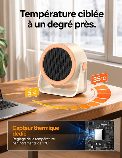 🔥 Chauffage d'Appoint Électrique BVJ 714 – Radiateur Soufflant 1500W avec Oscillation 3D, Chauffage Rapide 2s & Économie d'Énergie ECO