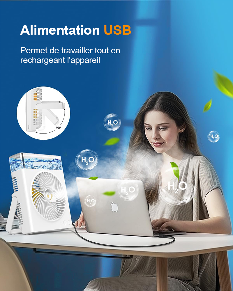 ❄️ Ventilateur Brumisateur Portable BVJ | Jusqu’à 30 h d’autonomie • Réservoir d’eau 600 ml • Recharge USB • Fonctionnement silencieux | Idéal pour la maison, le bureau, le camping et les voyages